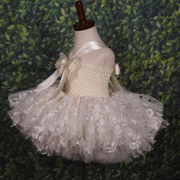 BLACK FRIDAY SALE - Ivory Lace TuTu Dress w/ Matching Headband NWT Size 2T - 3T - Picture 12 of 16